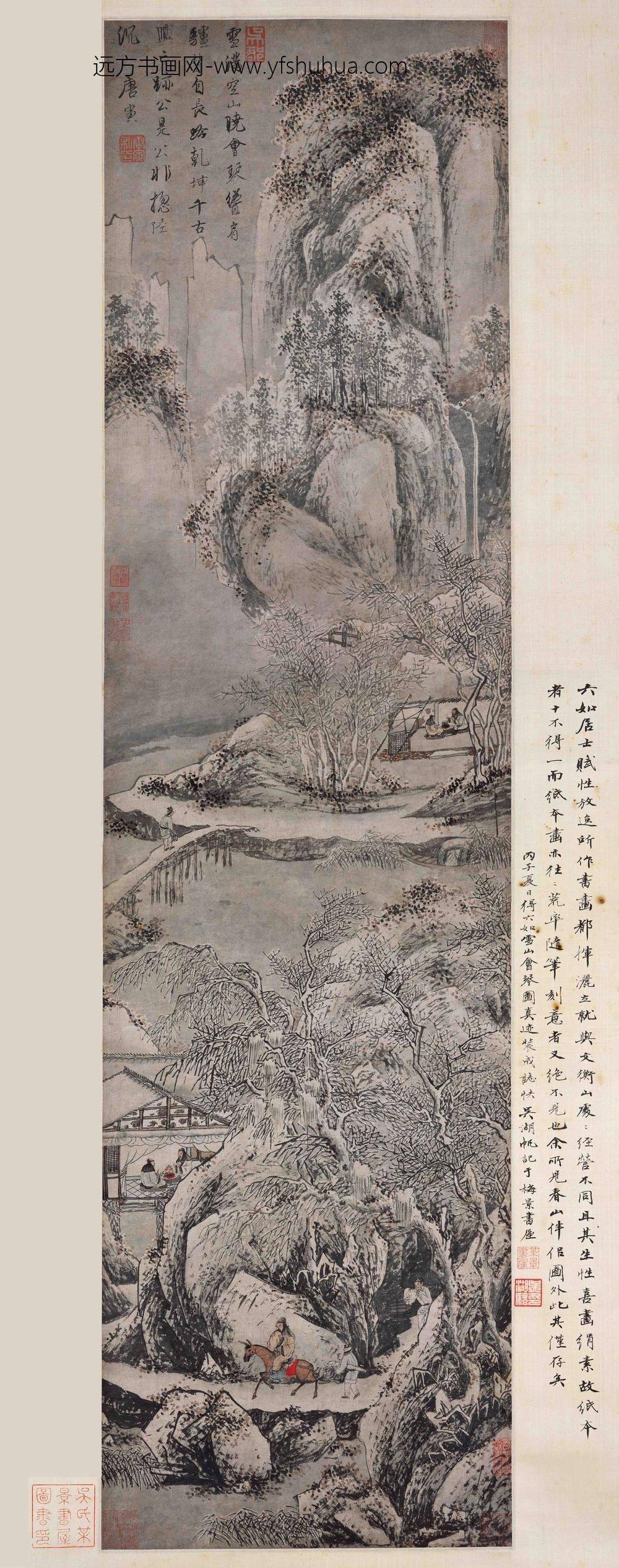 唐寅-伯虎_雪山会琴图轴