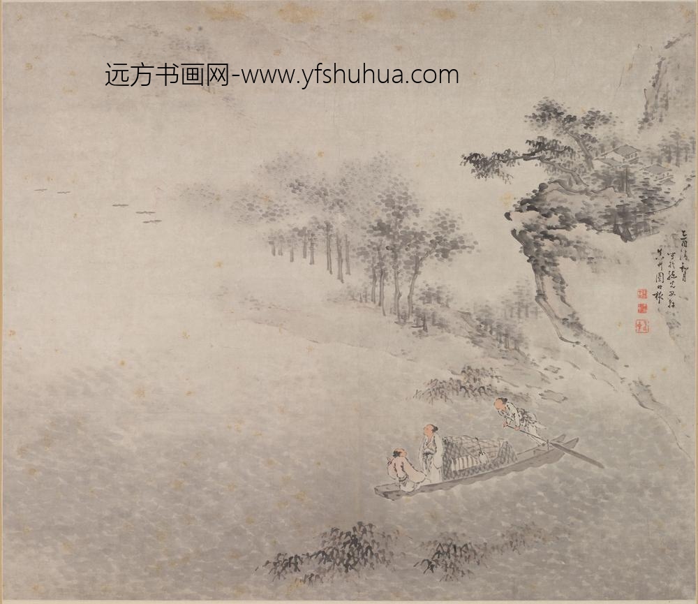 团时根_泛舟图轴