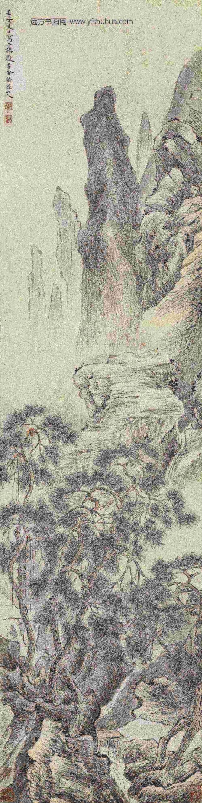 图片-华喦-《云峰问道图》轴-纸本设色-纵-