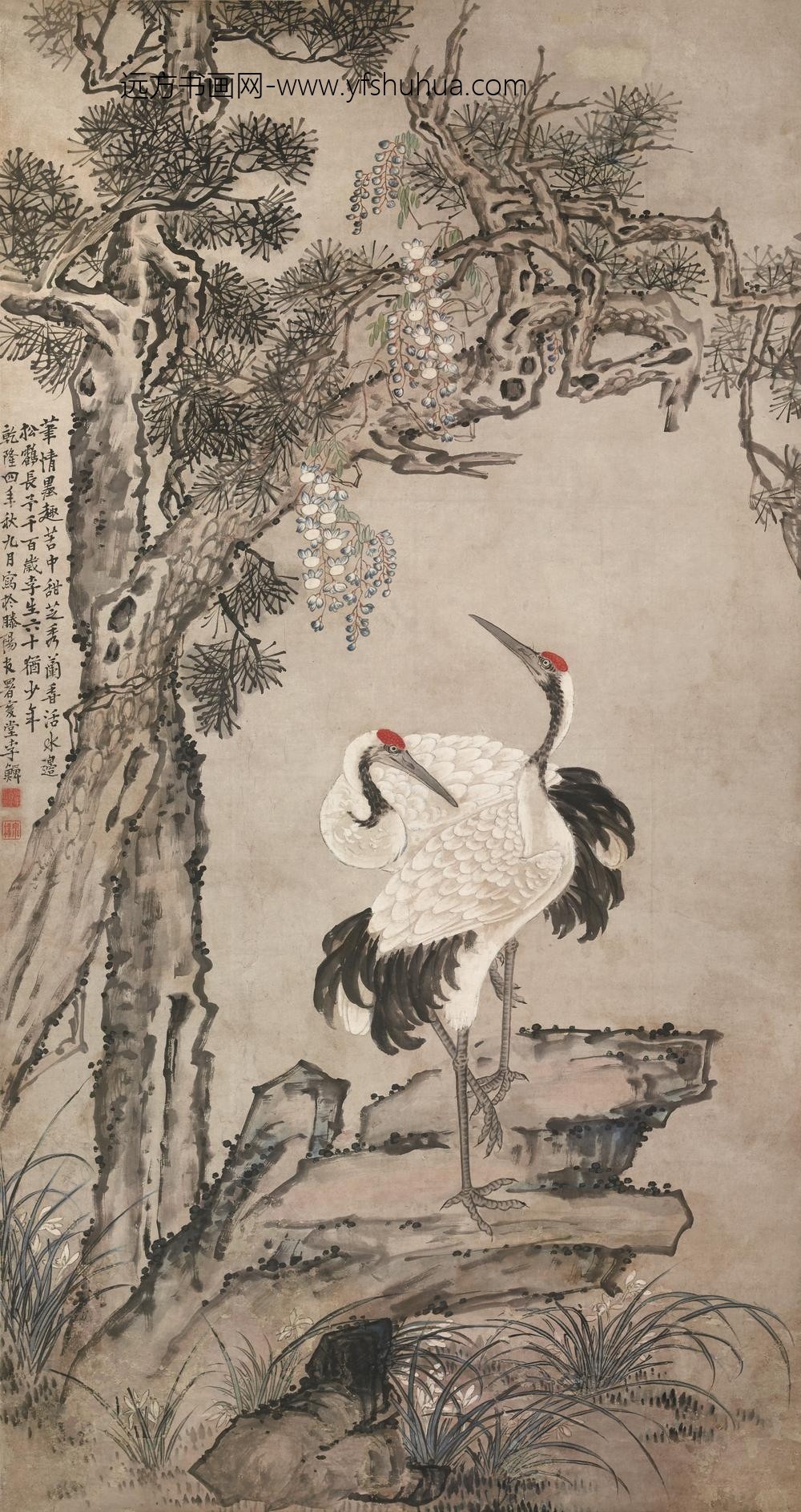 图片-李鱓-《松鹤延年图》轴-纸本设色-纵-m-横--