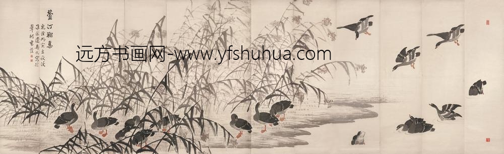图片-边寿民-《芦汀翔集》-纸本设色-十二屏纵-
