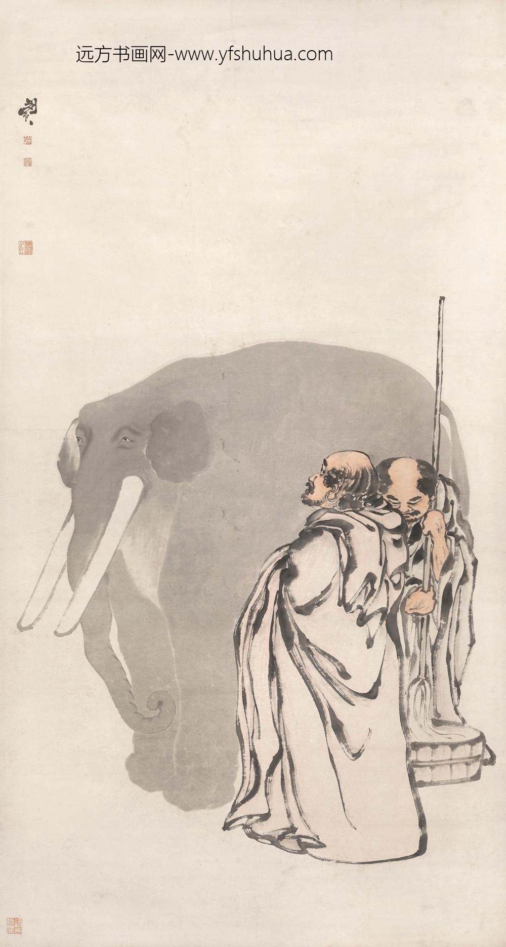 图片-闵贞-《洗象图》轴-纸本设色-纵-cm-横-cm-