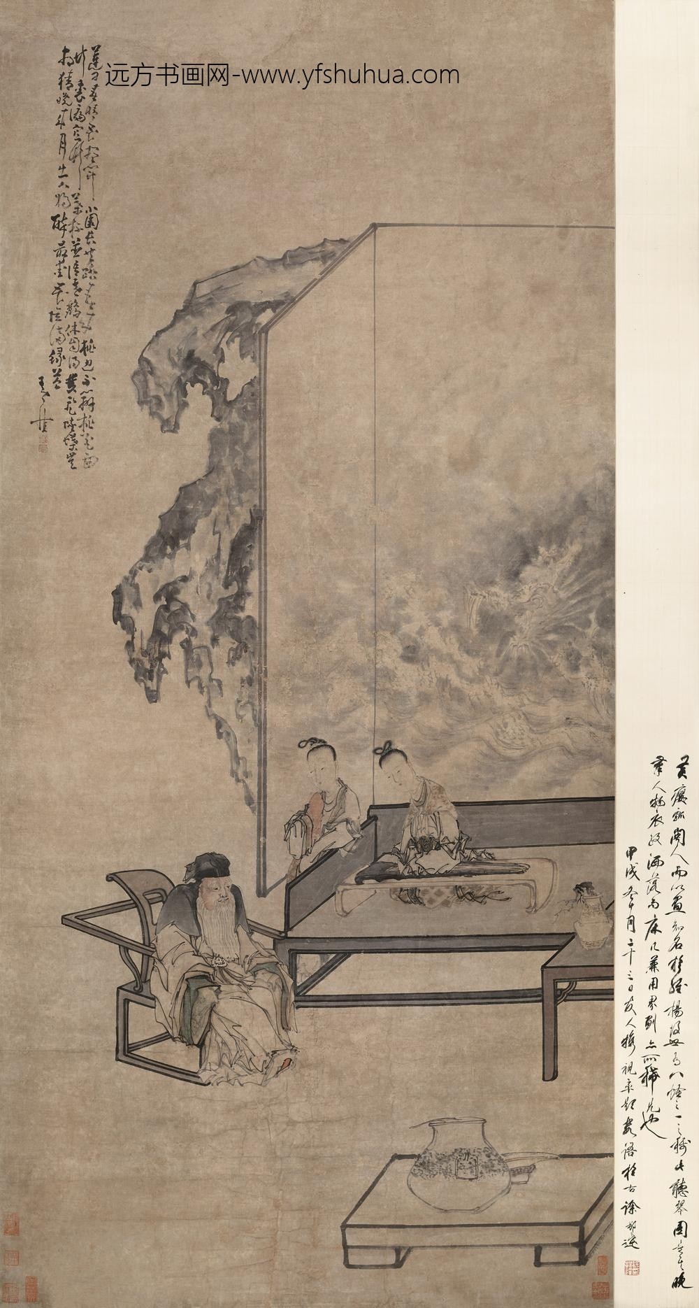 图片-黄慎-《听琴图》轴-纸本设色-纵-cm-横-cm-