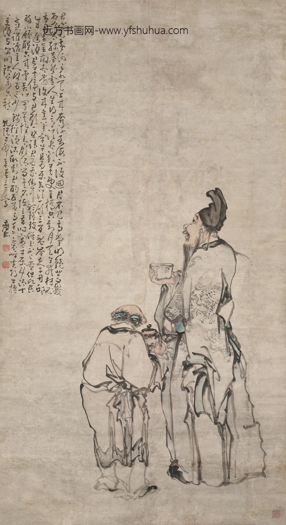 图片-黄慎-《李白将进酒诗意图》轴-纸本设色-纵-cm-横-cm--