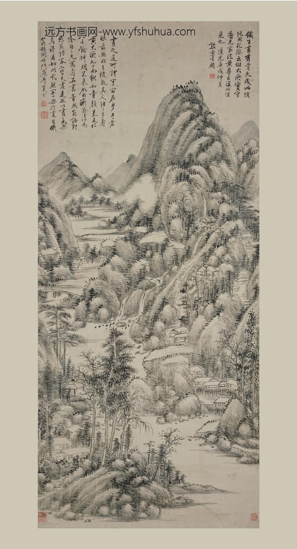 奚冈_仿大痴山水轴-