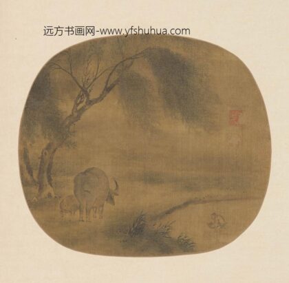 宋人 柳下双牛纨扇页.jpg