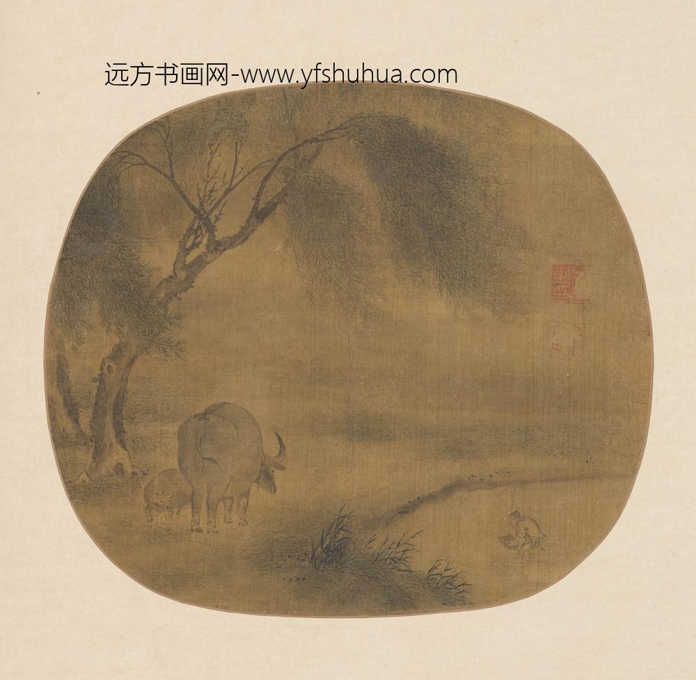 宋人_柳下双牛纨扇页