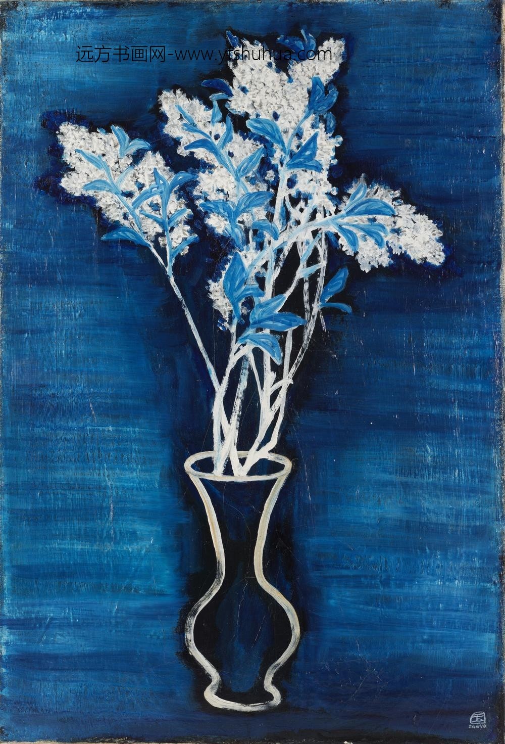 常玉-蓝色背景的盆花