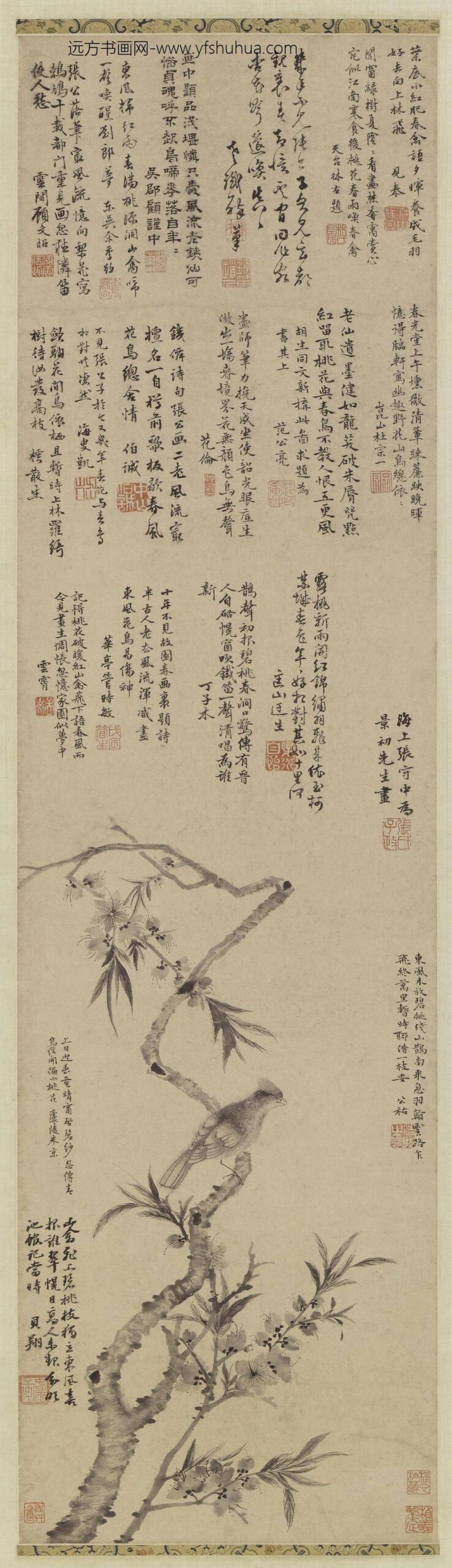 张中_桃花春鸟图轴