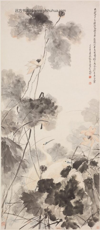 张善子（张善孖） 荷花白鹭图轴.jpg