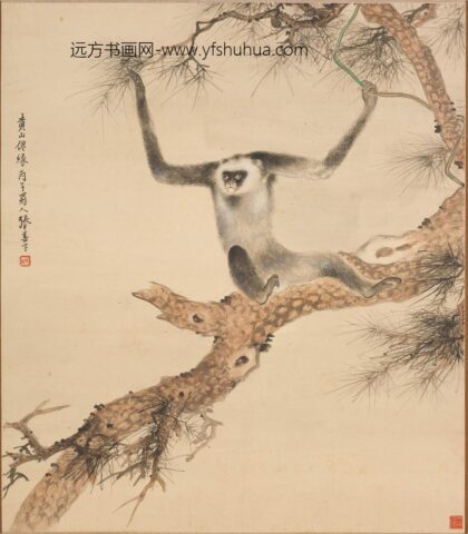 张善子（张善孖） 黄山白猿图轴.jpg