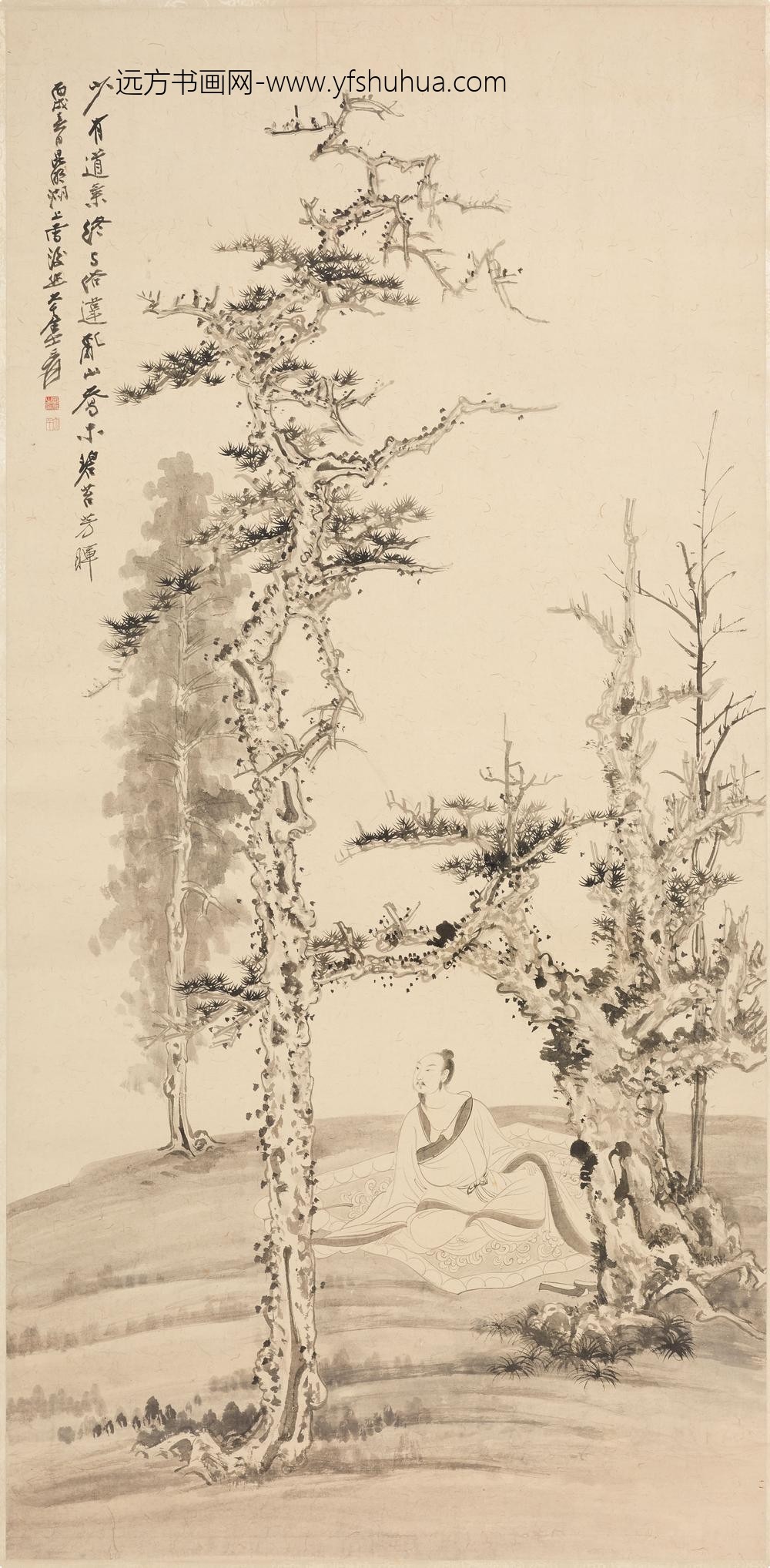 张大千_乔木人物图轴