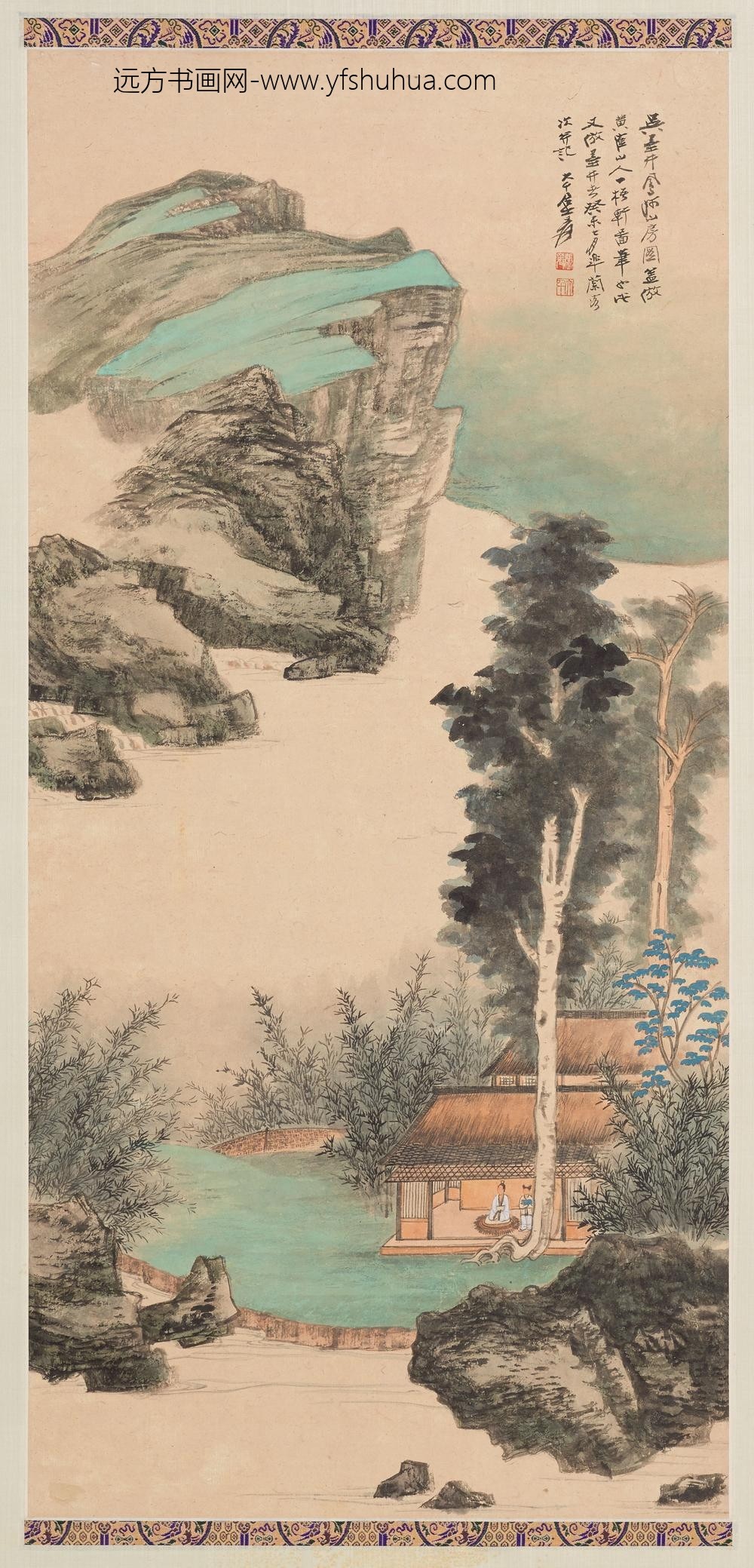 张大千_仿吴墨井凤阿山房图轴