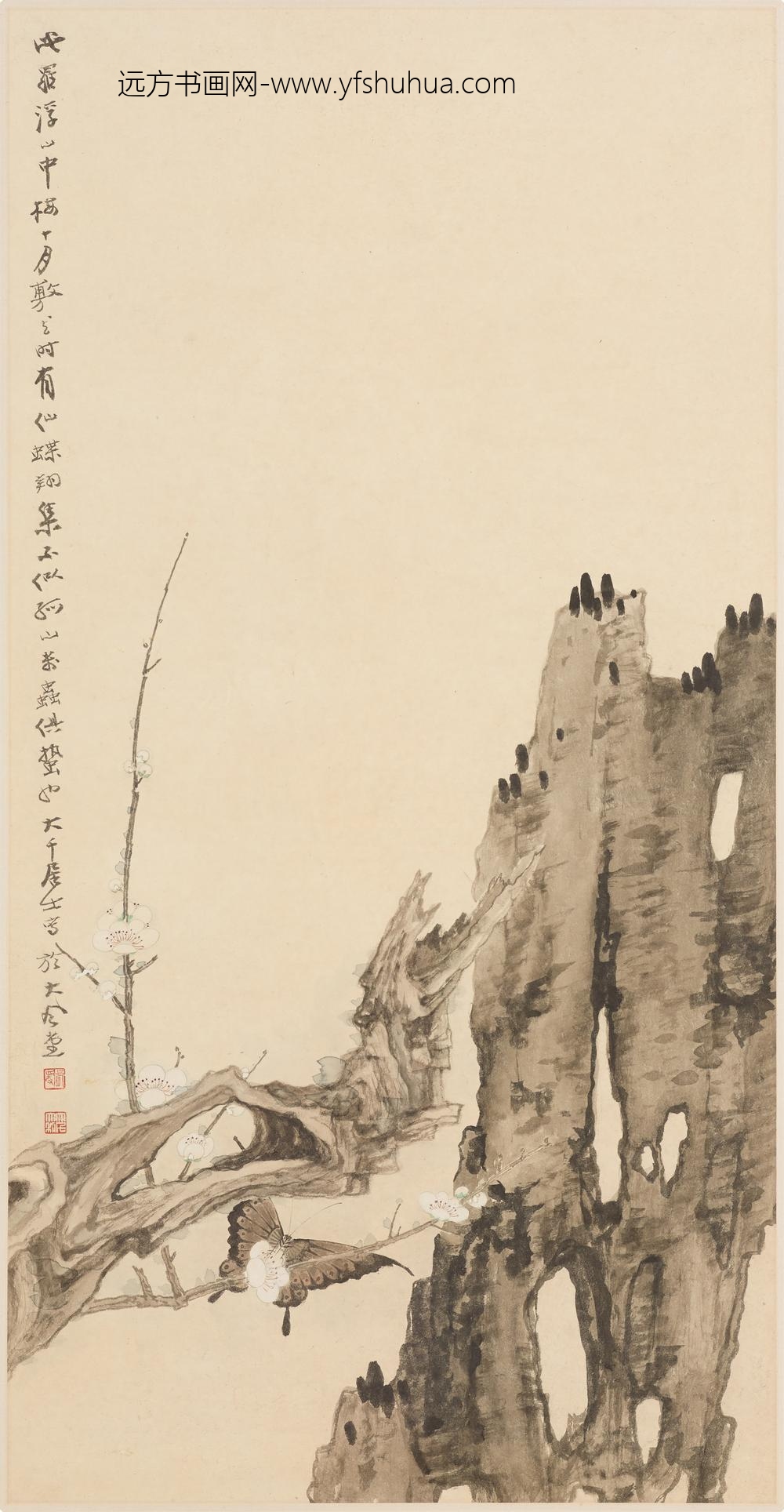 张大千_十月梅蝶图轴