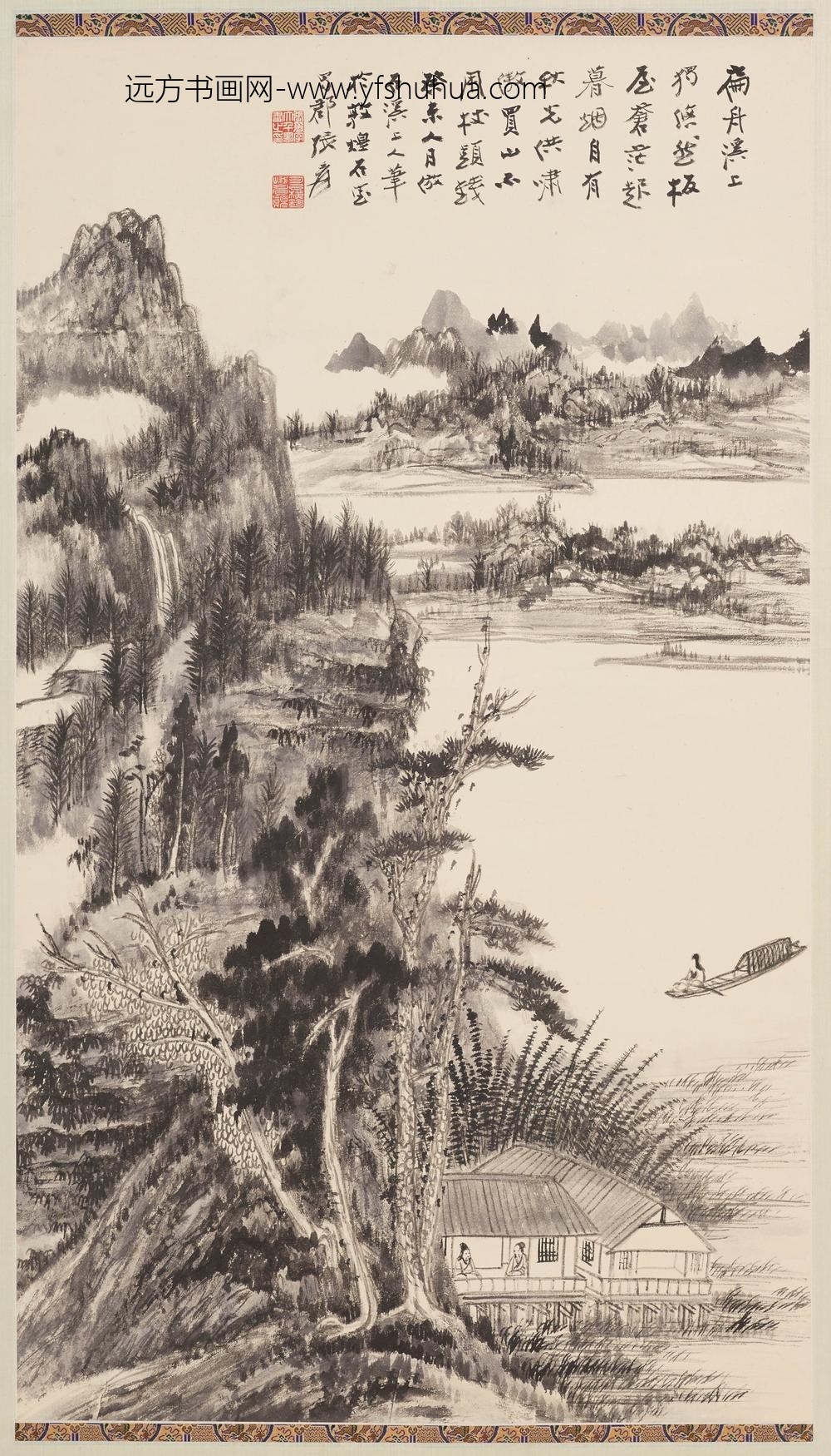 张大千_扁舟溪上图轴