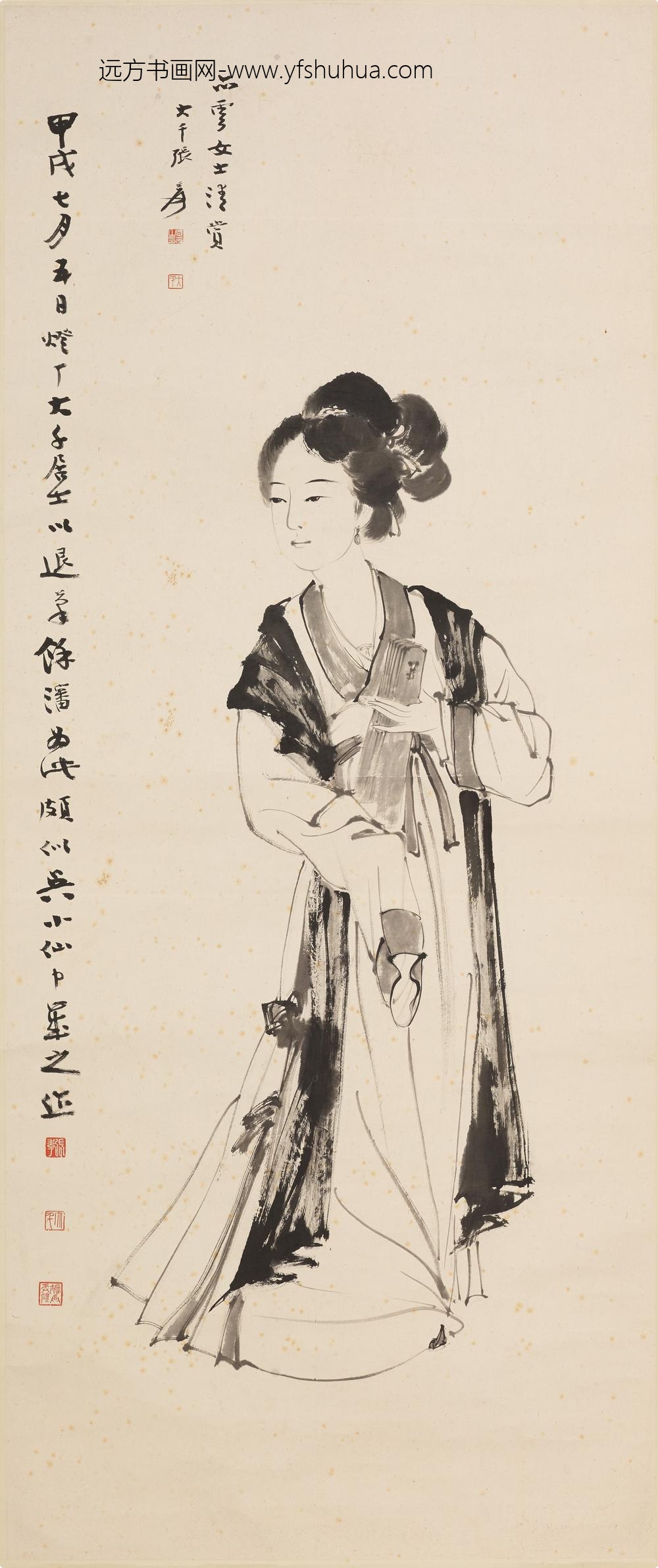 张大千_檀板仕女图轴