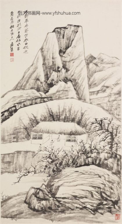 张大千 石壁古屋图轴.jpg