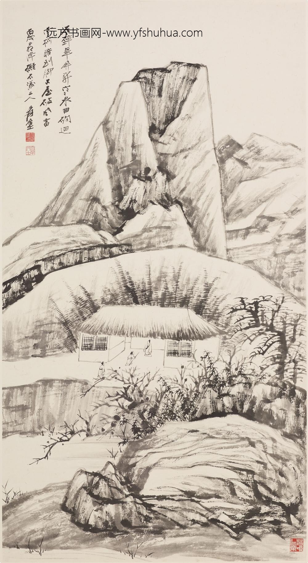 张大千_石壁古屋图轴