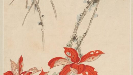 张大千 红衣画眉图轴.jpg