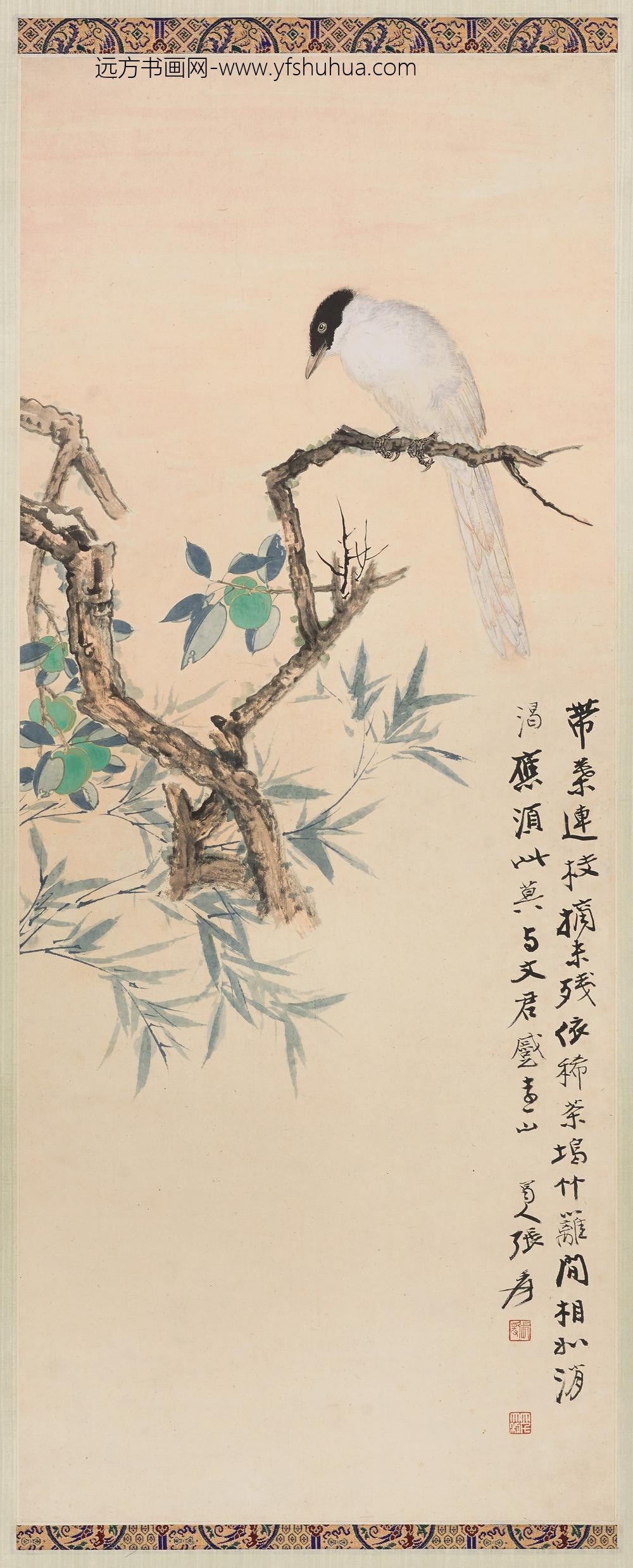 张大千_青梅白羽图轴