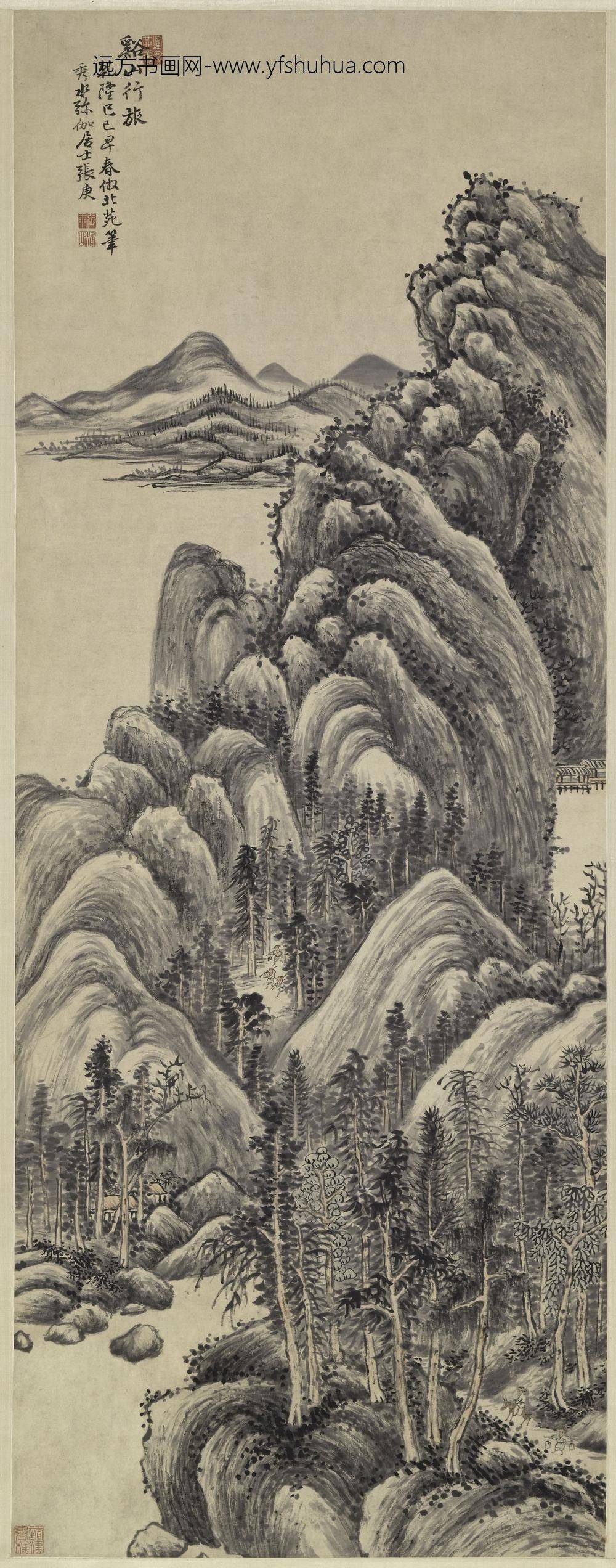 张庚_溪山行旅图轴