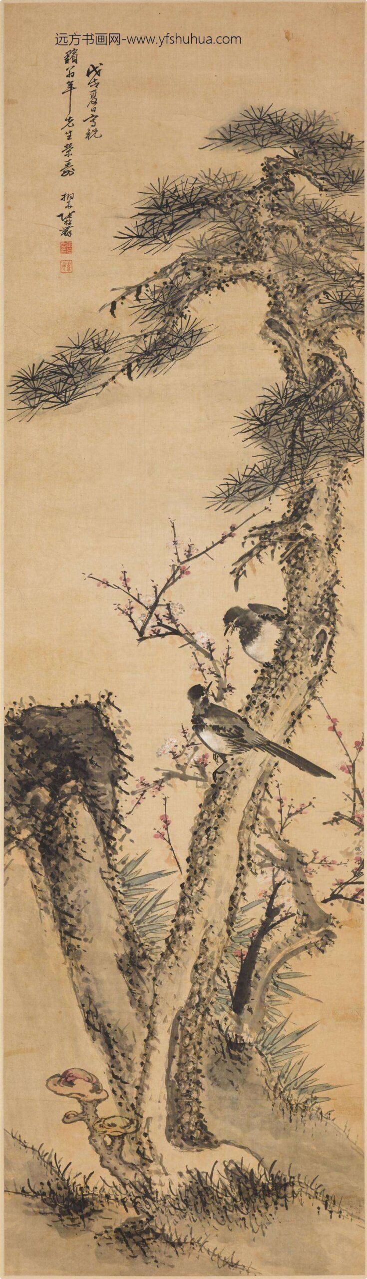 张撝麐_松石花鸟轴