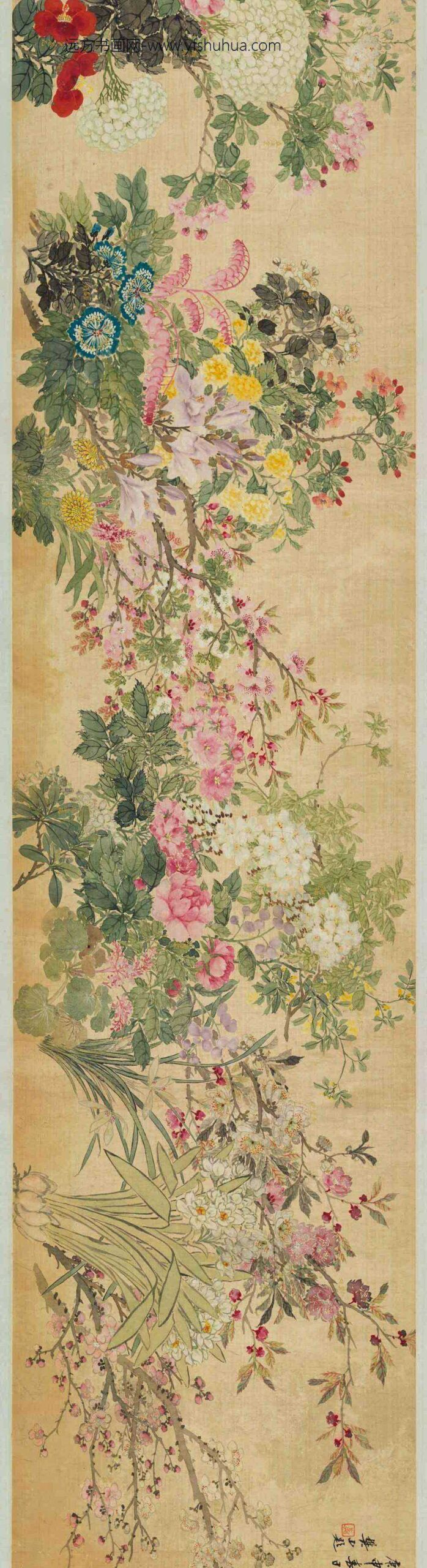 张熊_设色百花图轴_