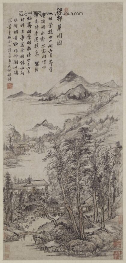 张鹏翀 江村草阁图轴.jpg