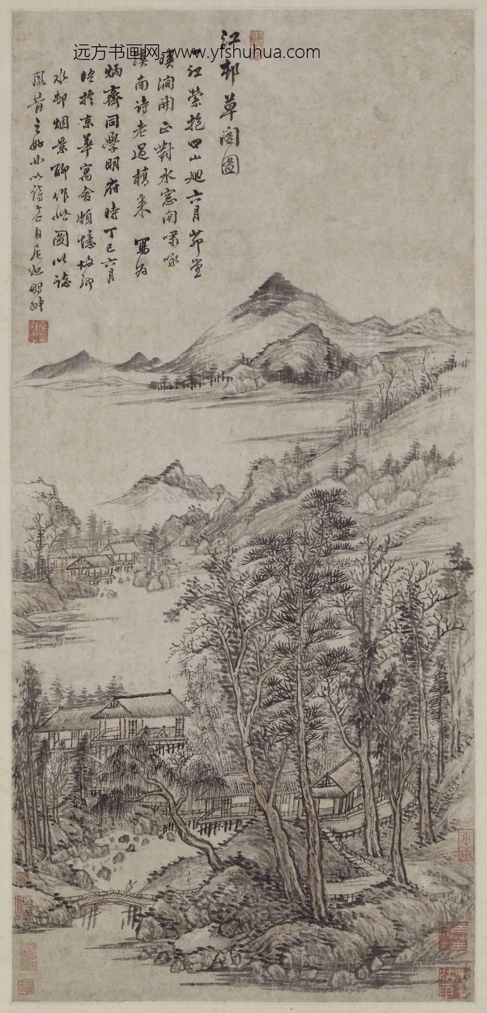 张鹏翀_江村草阁图轴