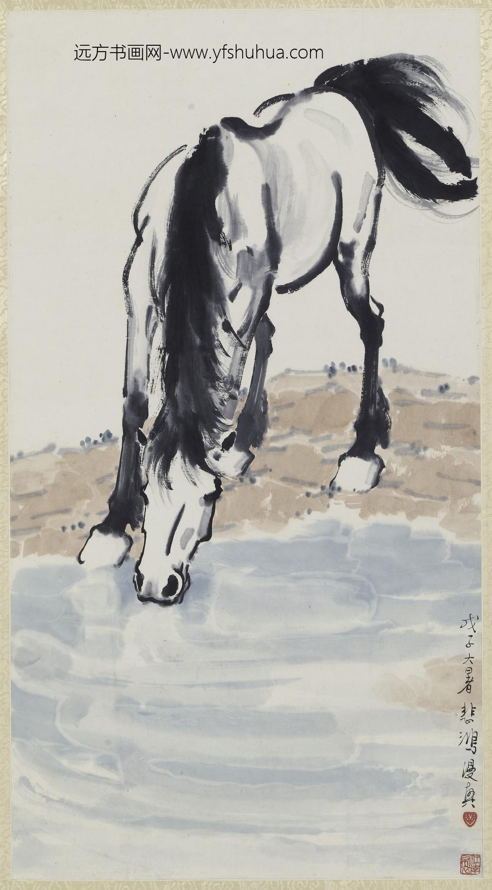 徐悲鸿_饮马图轴-