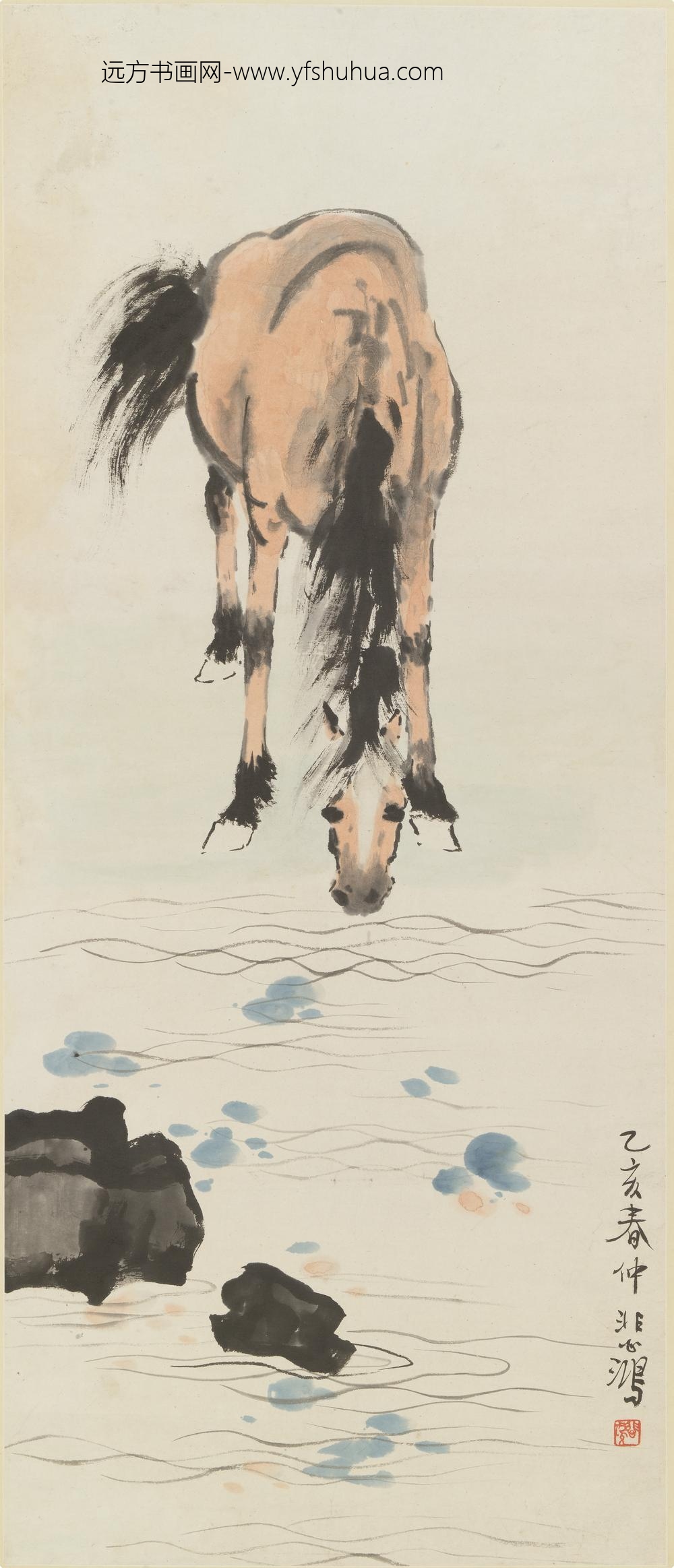 徐悲鸿_饮马图轴-