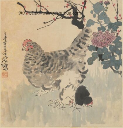 徐悲鸿 鸡菊图轴.jpg