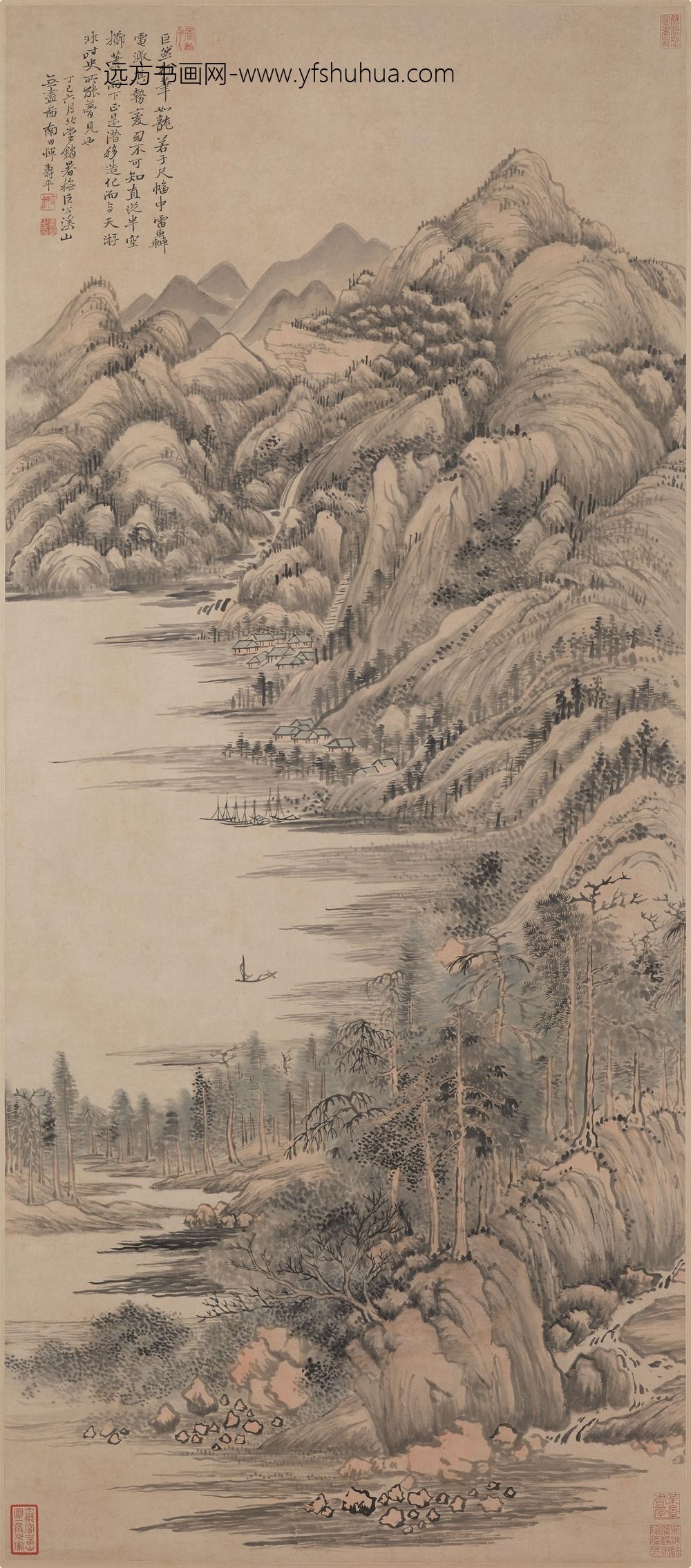 恽寿平_仿巨然溪山无尽图轴