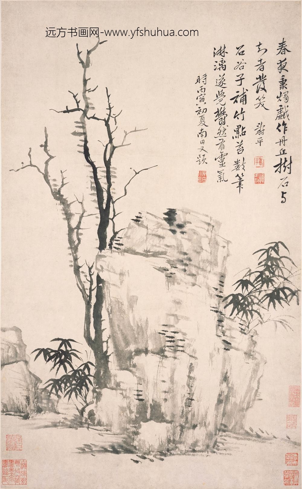 恽寿平_王翚仿柯九思树石图轴