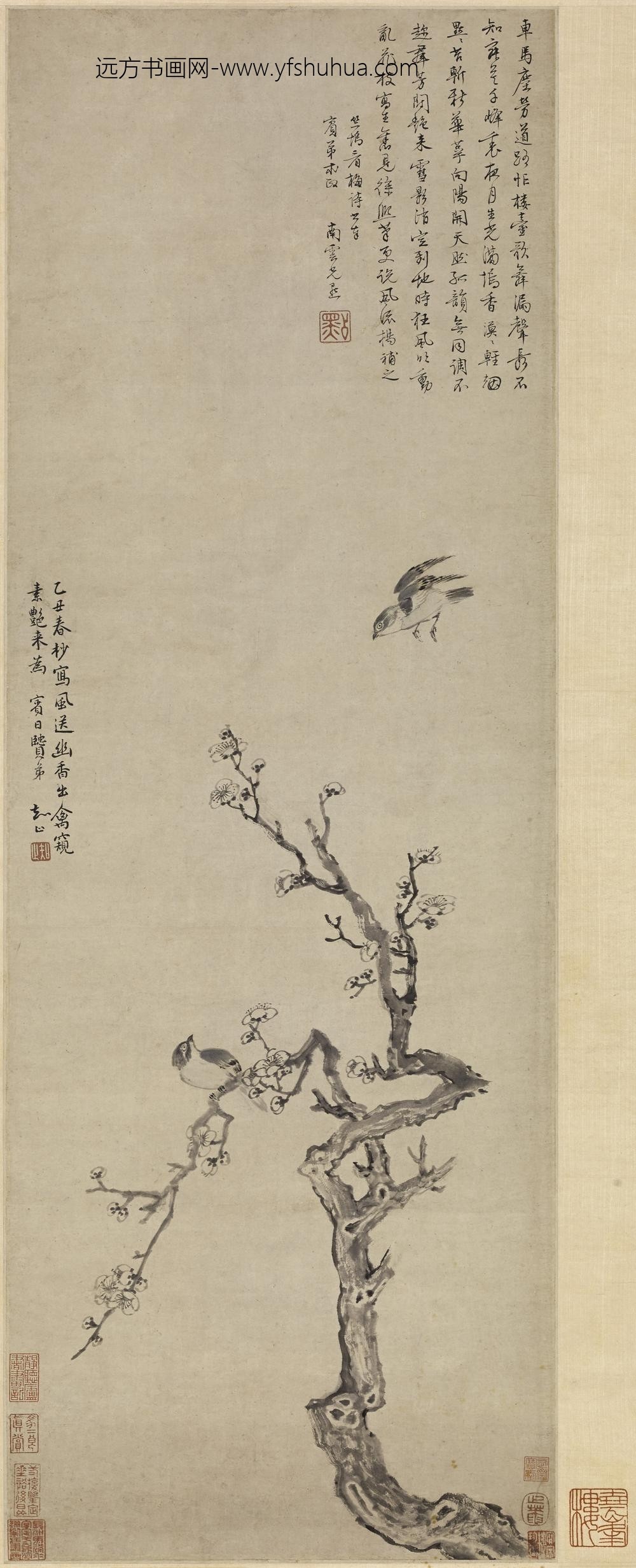 文定_梅花双雀图轴