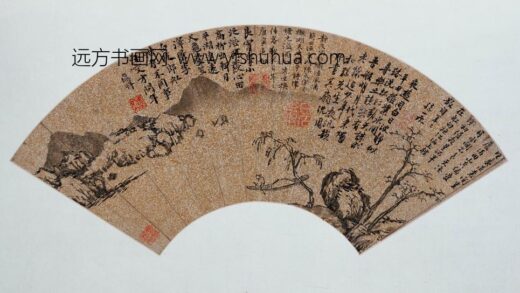朱应祥 唐寅沈周等疏树西风图扇页.jpg
