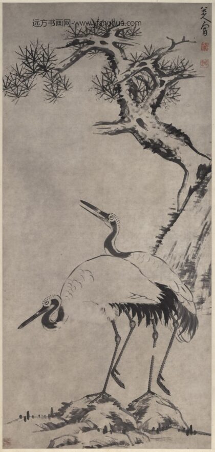 朱耷 松荫双鹤图轴.jpg