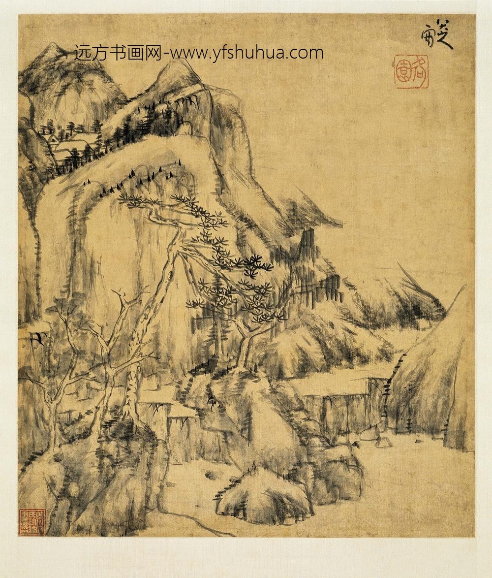 朱耷_松谷山村图轴