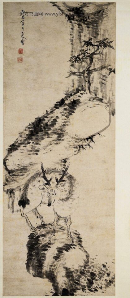 朱耷 松鹿图轴.jpg