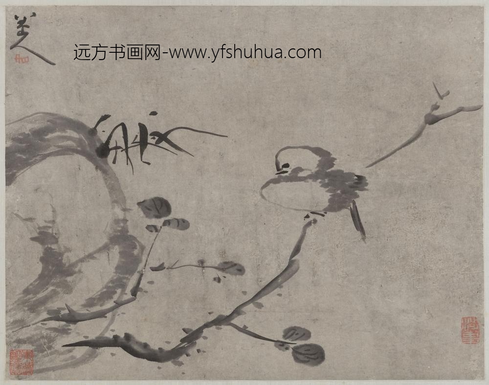 朱耷_枝头小鸟图轴