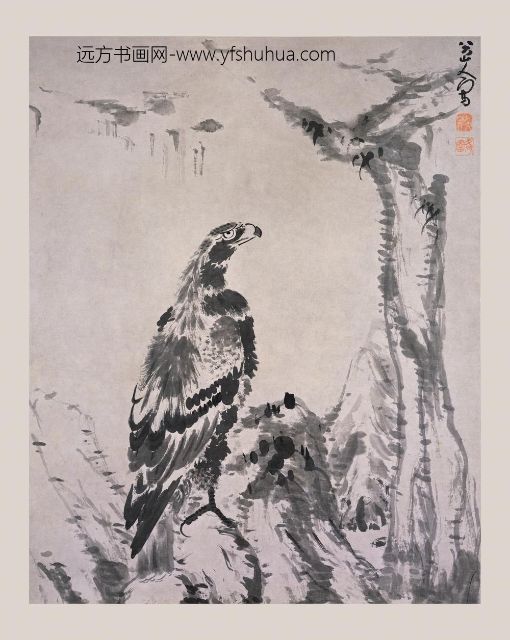 朱耷_空谷苍鹰图轴