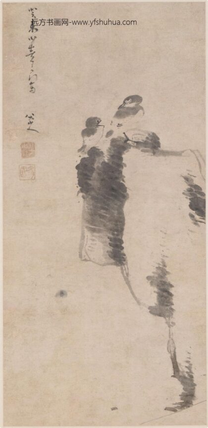 朱耷 踞石双鸟图轴.jpg
