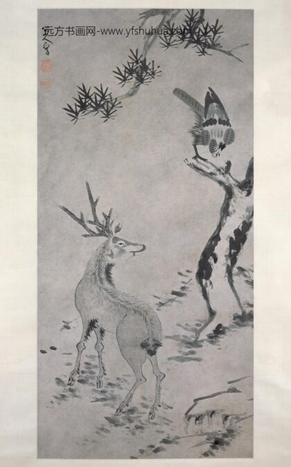 朱耷 鹰鹿图轴.jpg