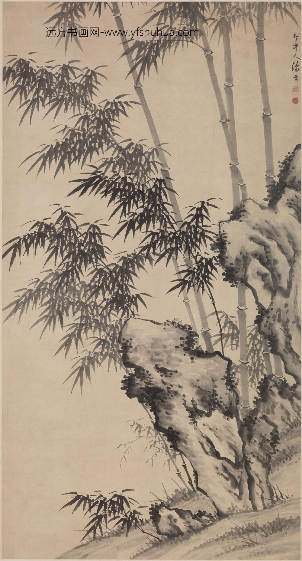 汤密_竹石图轴-