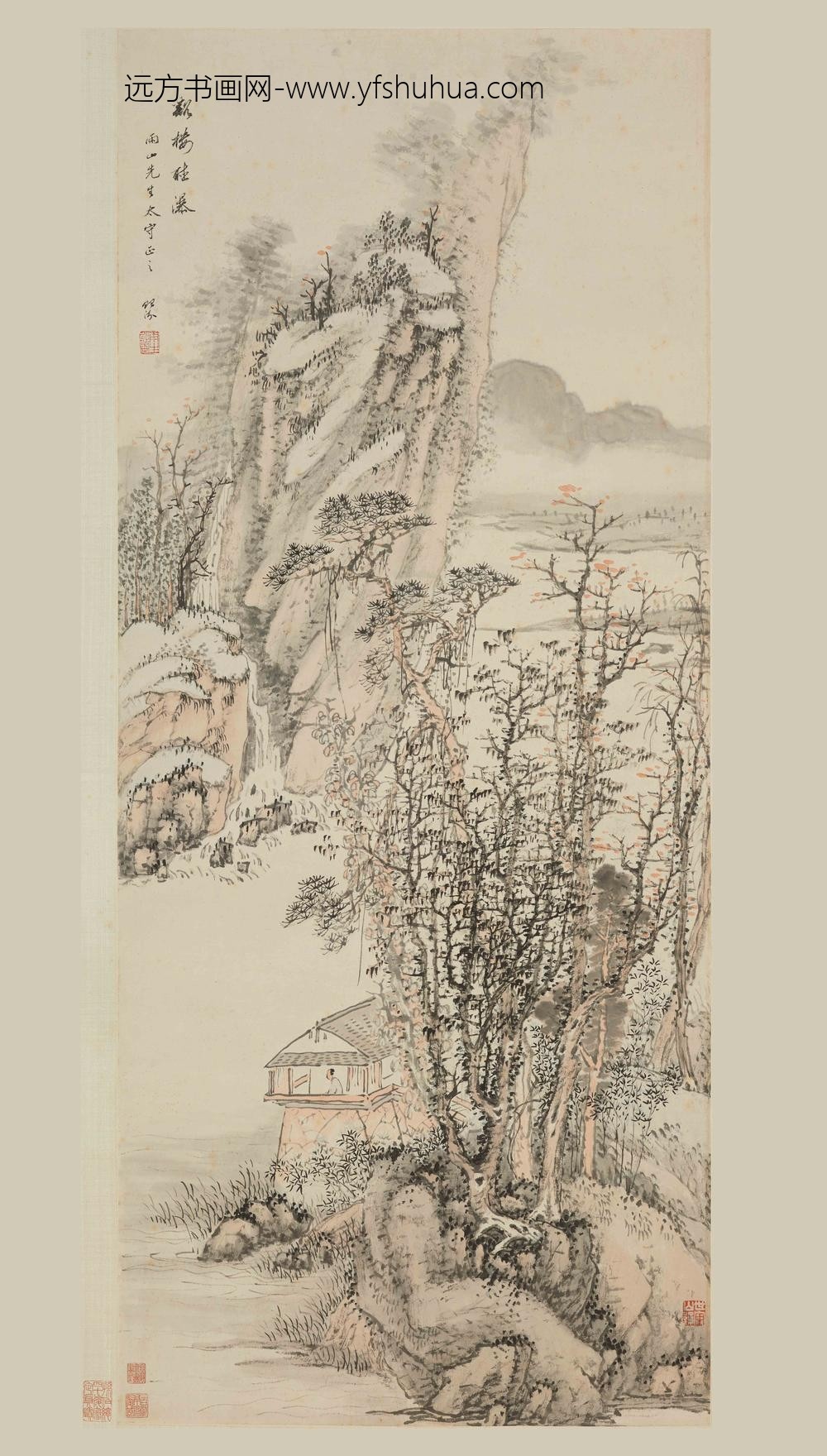 汤贻汾_溪楼听瀑图轴