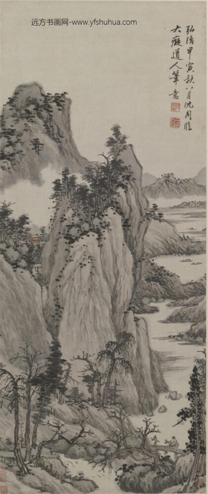 沈周 临大痴山水轴.jpg