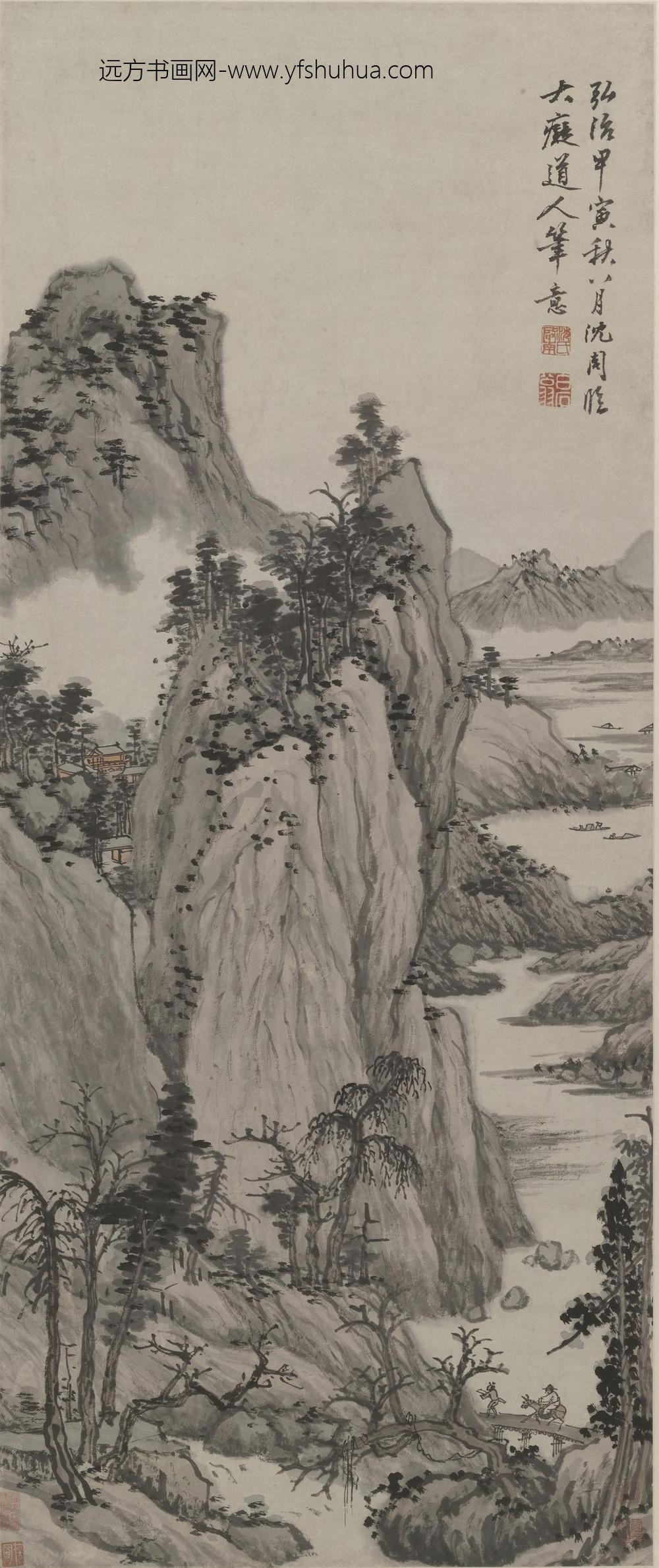 沈周_临大痴山水轴