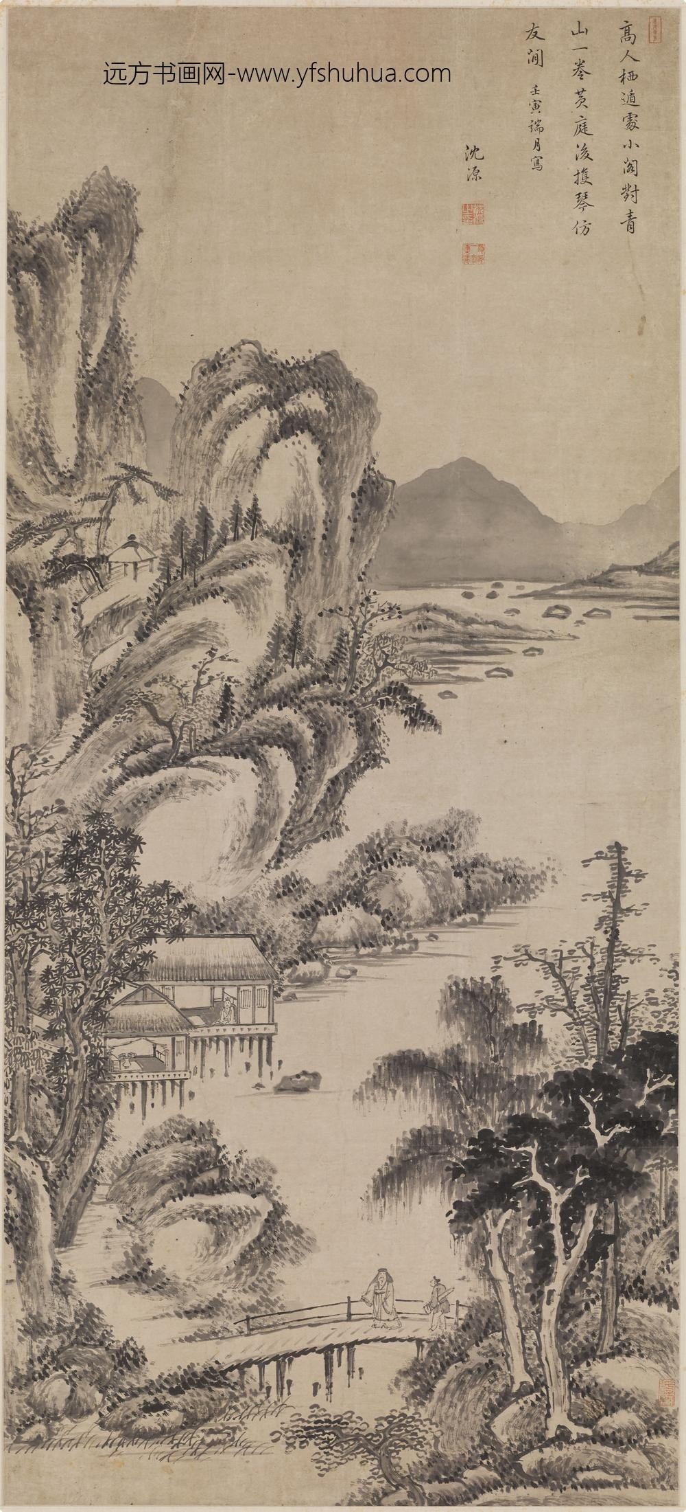 沈源_携琴访友图轴