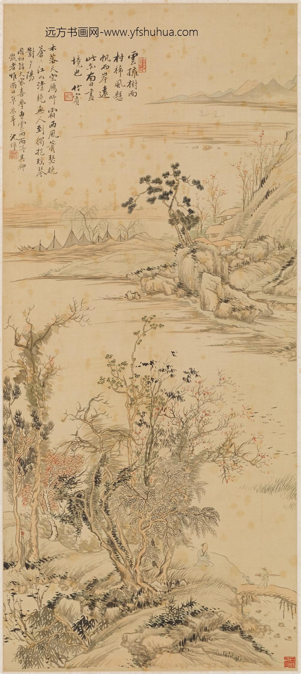 沈焯_秋江瑶琴图轴