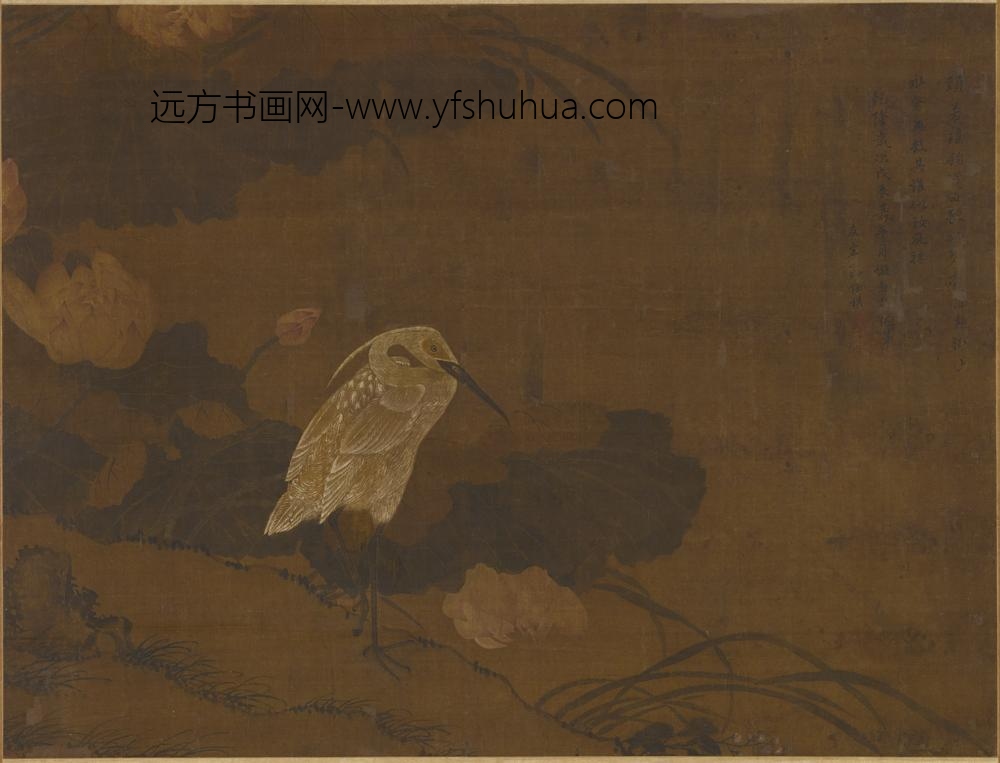 沈谦_荷池白鹭图轴